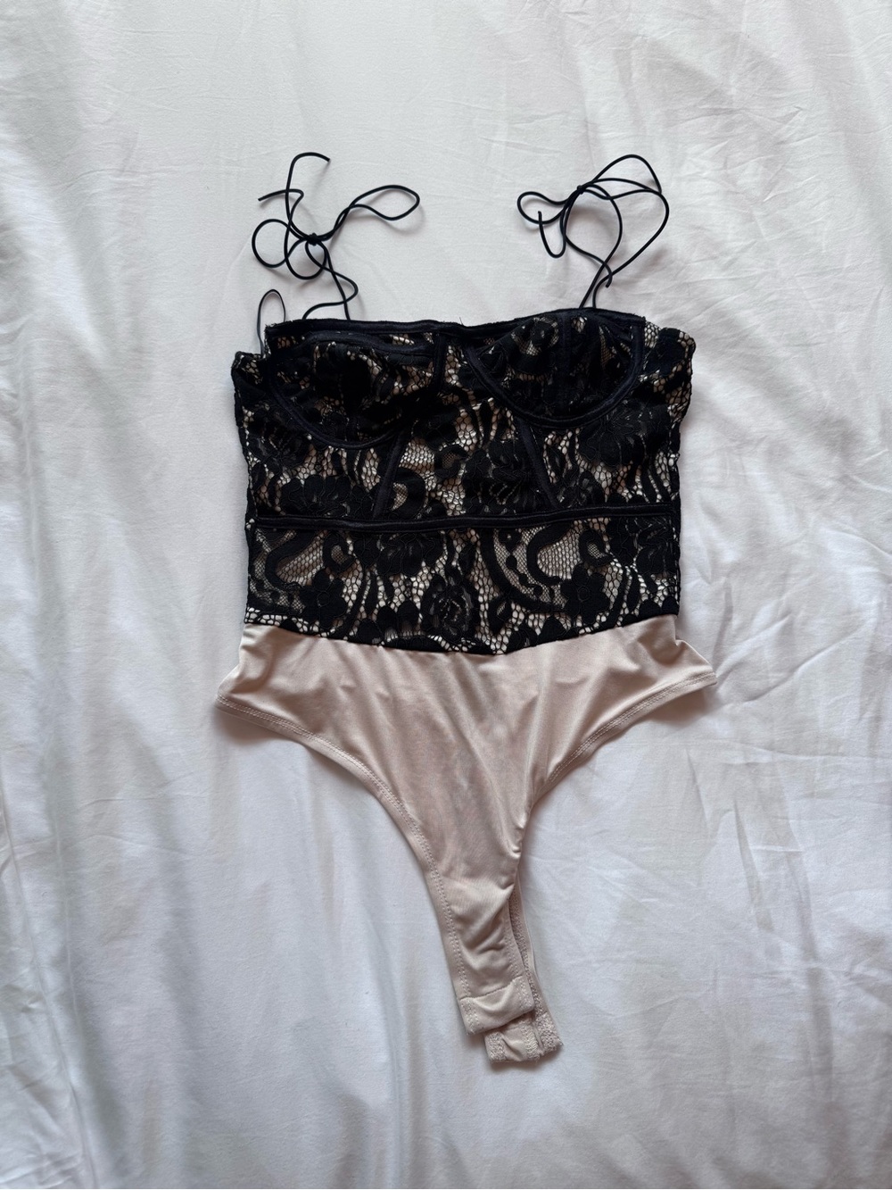 superdown Black Lace Bodysuit with Nude Bottom